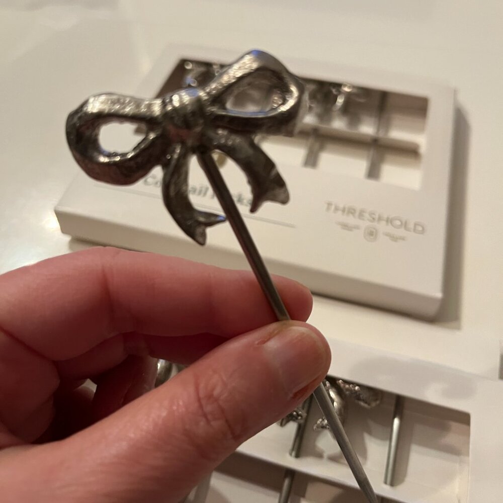 Cocktail Picks - Bow-Themed Picks - 3 boxes/4 per‎ box) New - Silver Color